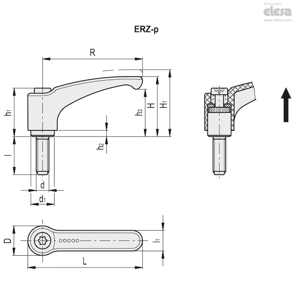 Black-oxide Steel Clamping Element, Threaded Screw, ERZ.44 P-M4x32